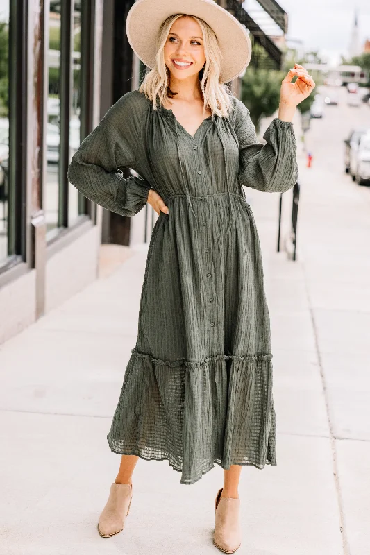 Fashion Innovation Linked In Love Olive Green Midi Dress