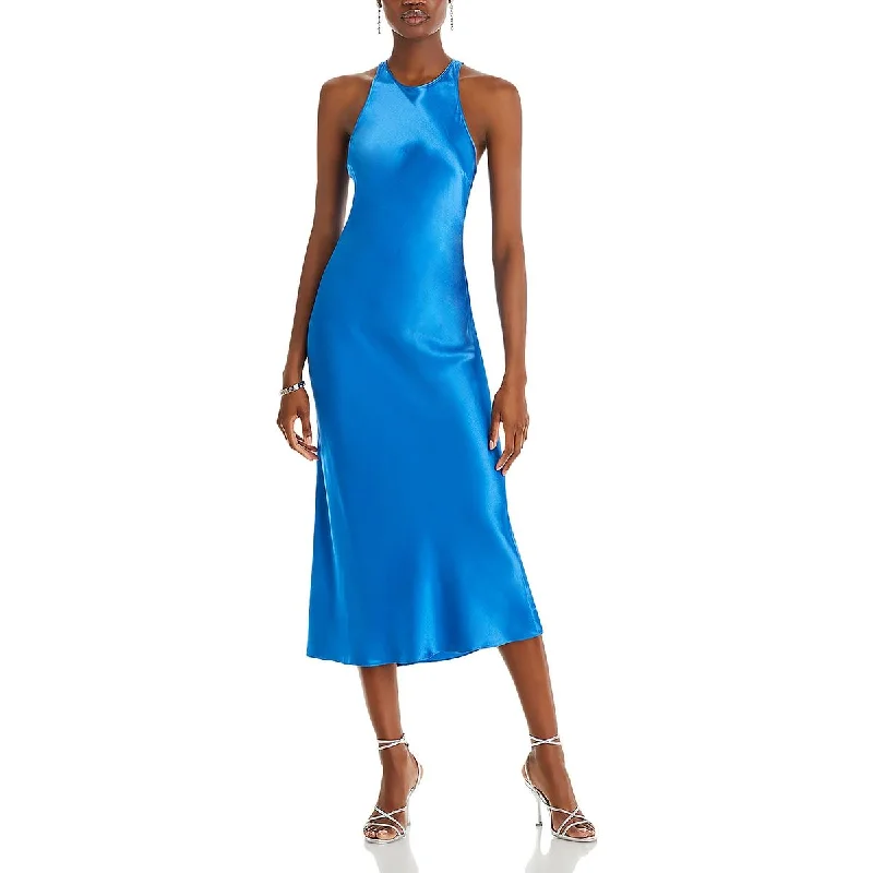 Classic Color Rails Womens Solene Satin Tea-Length Midi Dress