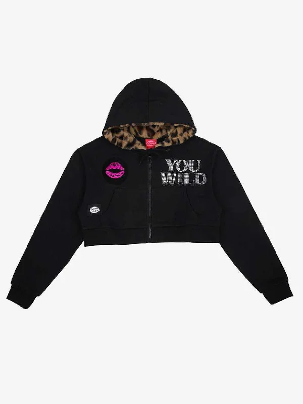 Fashion Selection Where's The Beach Black Women's Cropped Zip Up Hoodie