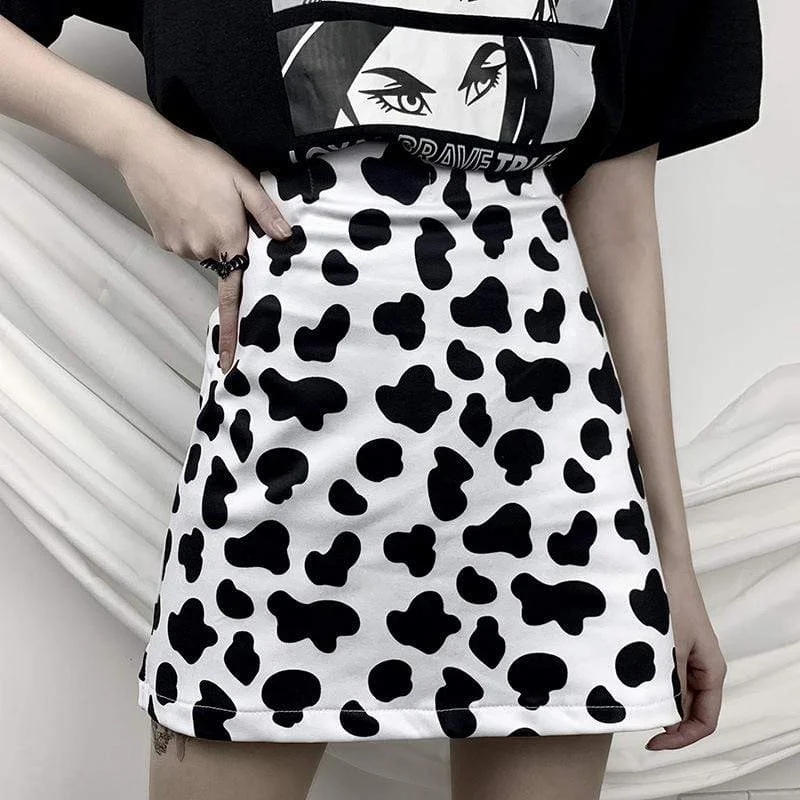 Beautiful Romance Women's Grunge Cow Printed High-waisted Skirts