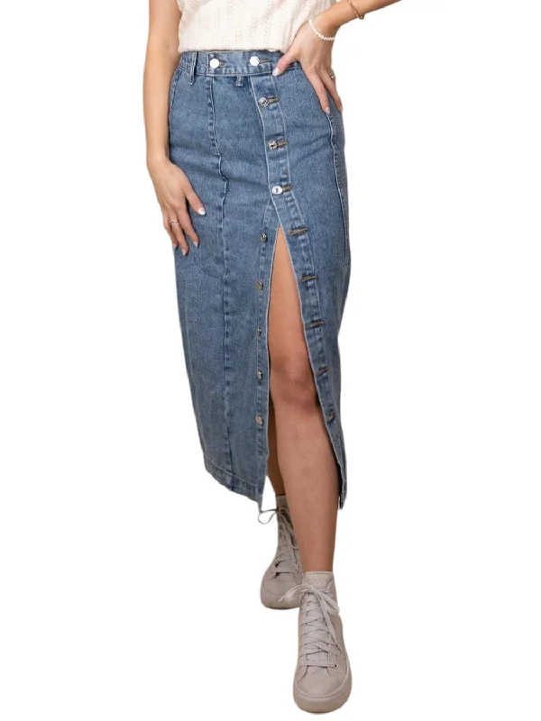 Elegant And Lazy Taylor Denim Midi Skirt In Dark Wash