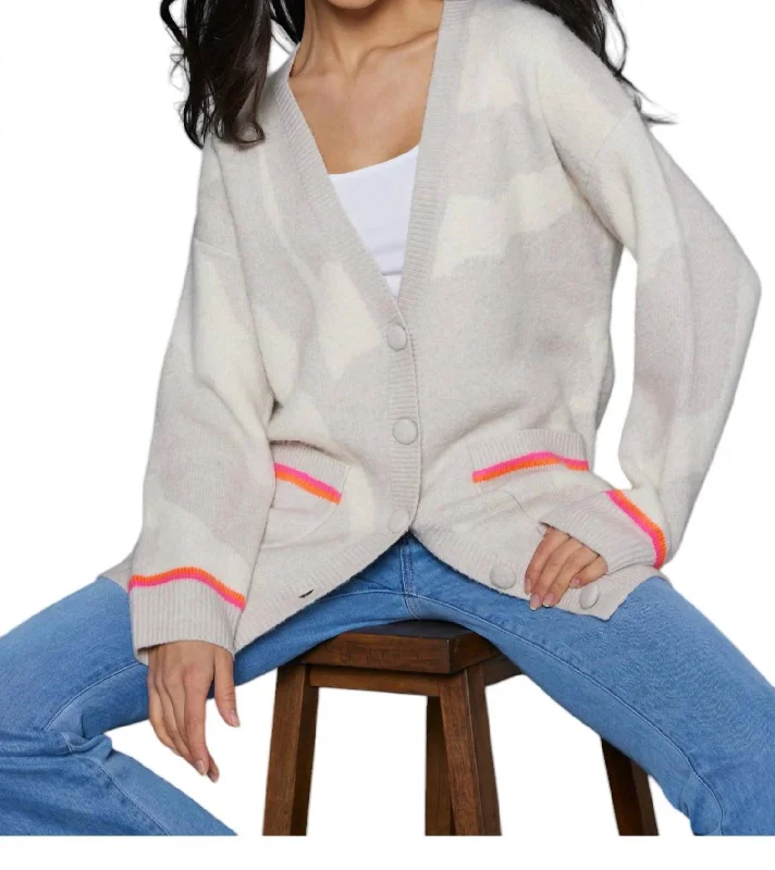 Cool Breeze At Night Camo Cloud Cardigan In Oat/ivory