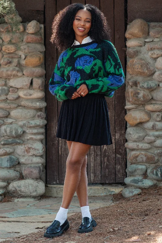 Retro Fashion French Style Green Abstract Fuzzy Knit Sweater