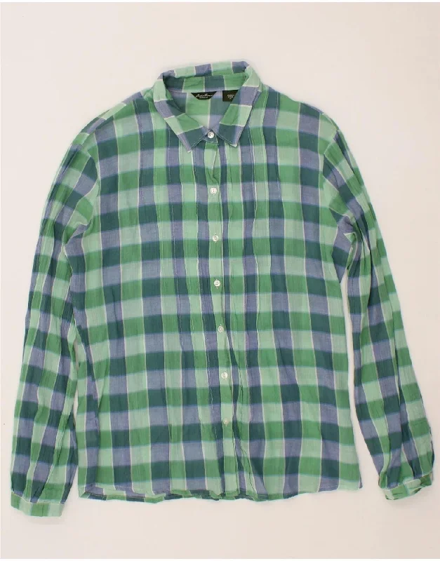 Perfect Tailoring Fresh And Simple EDDIE BAUER Womens Shirt Blouse UK 14 Medium Green Gingham Cotton