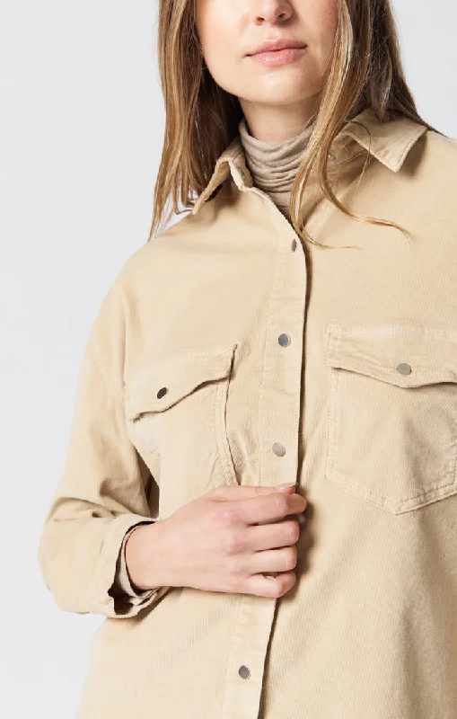 Elegant And Charming Dessert Matching LIVIA OVERSIZED SHIRT IN IRISH CREAM CORD
