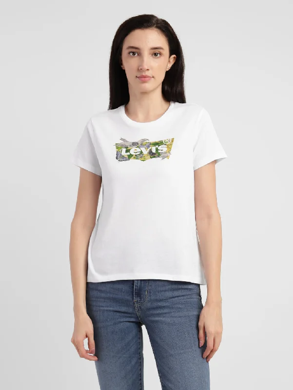 Youthful Vitality French Style Women's Brand Logo Crew Neck T-shirt