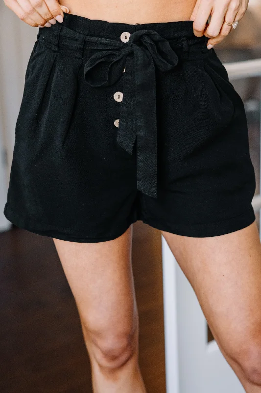 Elegant Style All For You Black Paperbag Shorts