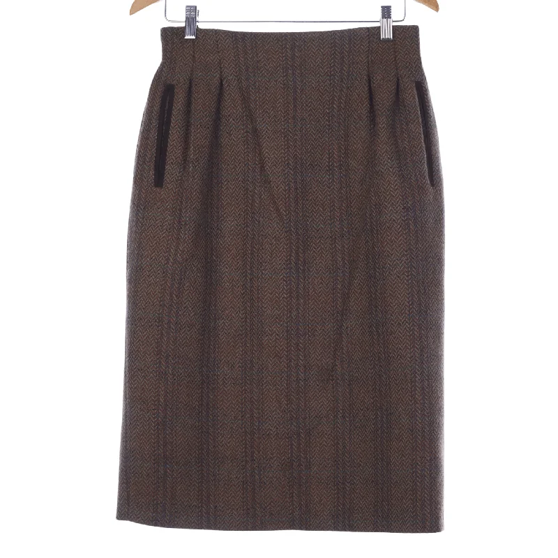 Retro Literary Style Jai for Simply Skins Vintage Wool Skirt Brown Herringbone. UK Size 12