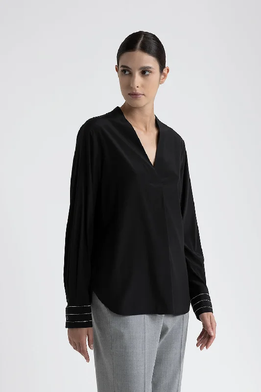 Fashionable Items Classic Series V-neck silk crepe de chine blouse
