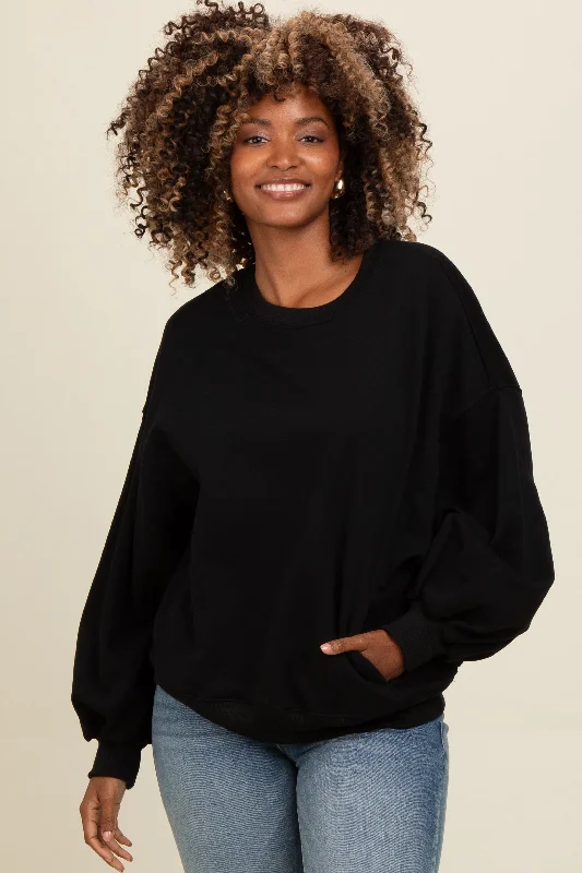 Personalized Series Youthful Black Oversized Balloon Sleeve Sweatshirt