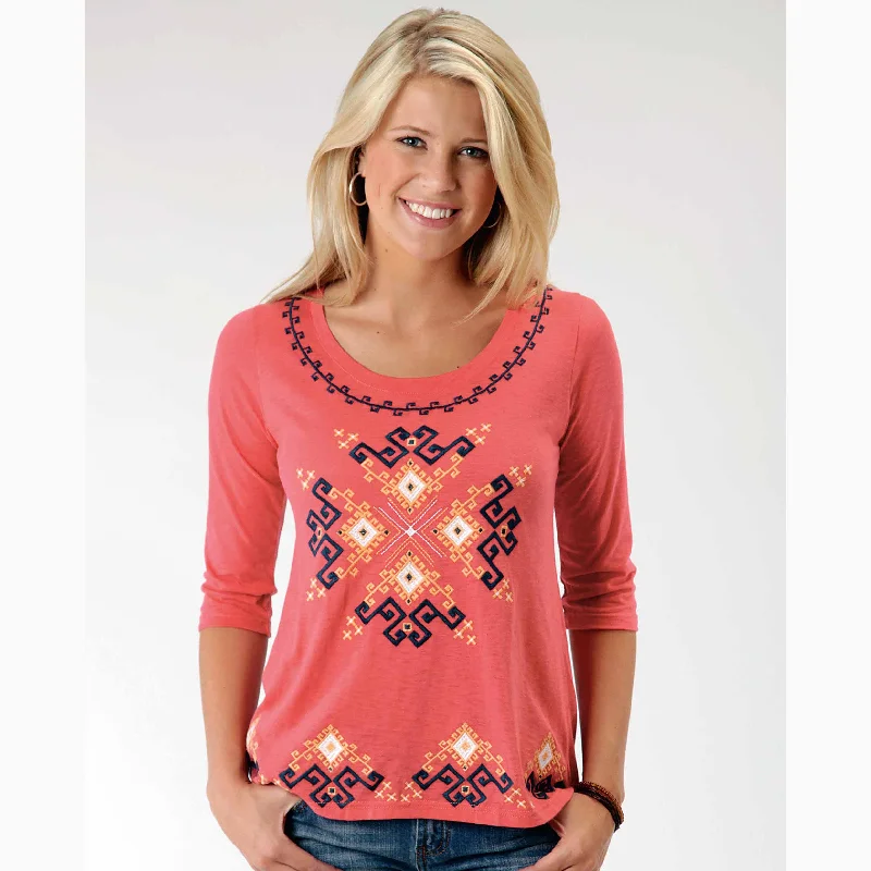 Personalized Clothing Sports Fashion Karman Women's Red and Blue Aztec 3/4 Sleeve