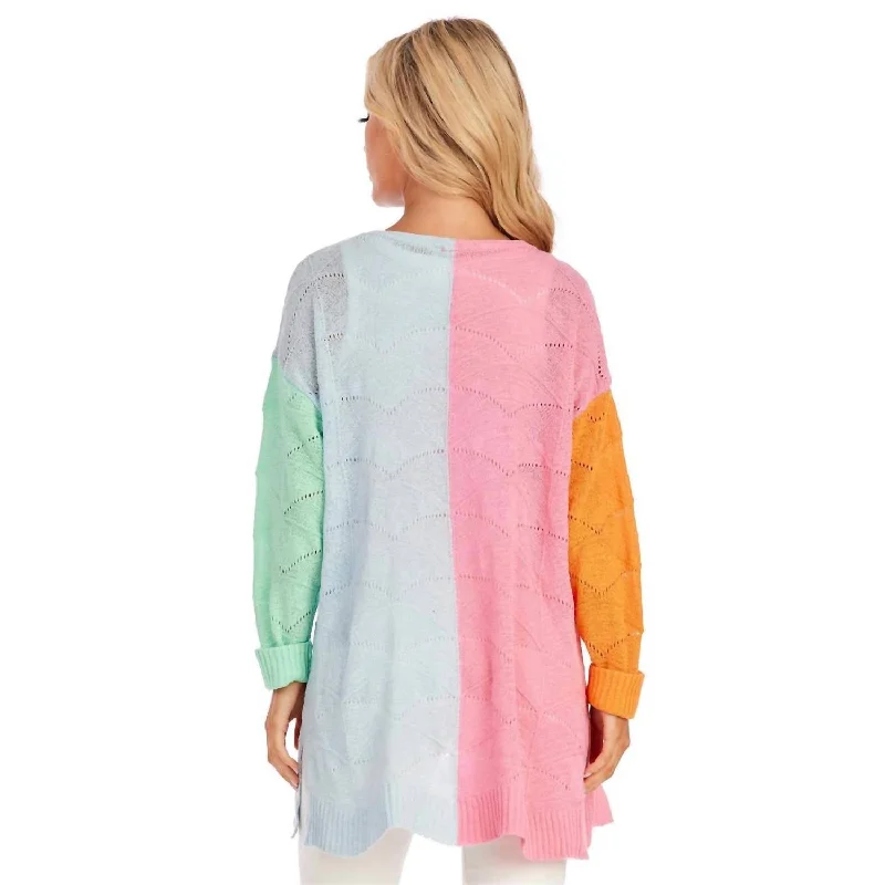 Classic Style Parker Pastel Colorblock Cardigan In Multi