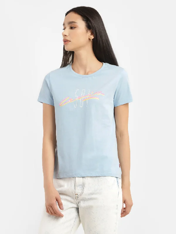 Spring Fashion Simple Matching Women's Typography Crew Neck T-shirt