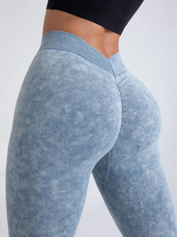 Exquisite Tailoring Versatile Items ZASUWA Female Denim Deep V Back Scrunch Bum Leggings Exquisite Tailoring Versatile Items ZASUWA Female Denim Deep V Back Scrunch Bum Leggings