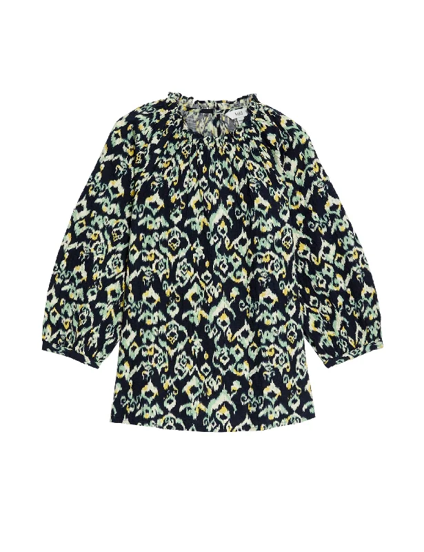 Sports Trend Personalized Clothing Cotton Rich Printed Blouson Sleeve Blouse