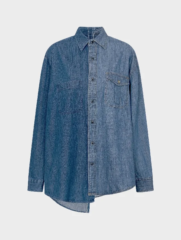 Artistic Temperament Fashionable And Versatile Classic Denim Shirt Dark Blue
