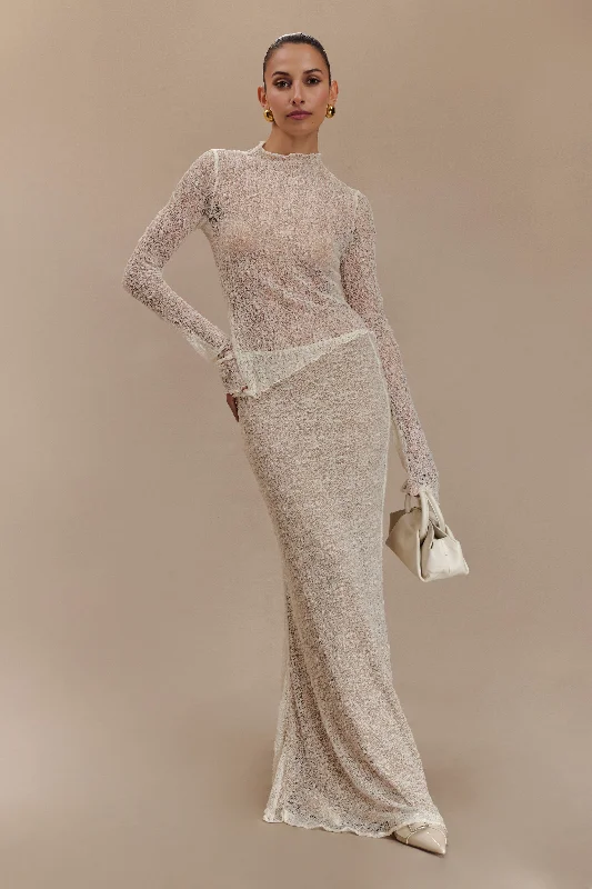 Fashion Innovation Urban Style Robyn Sheer Lace Maxi Skirt - Ivory