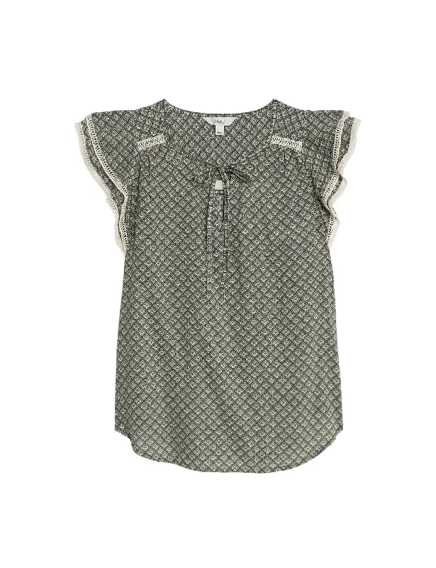 Classic Style Comfortable And Casual Cotton Blend Printed Tie Neck Blouse