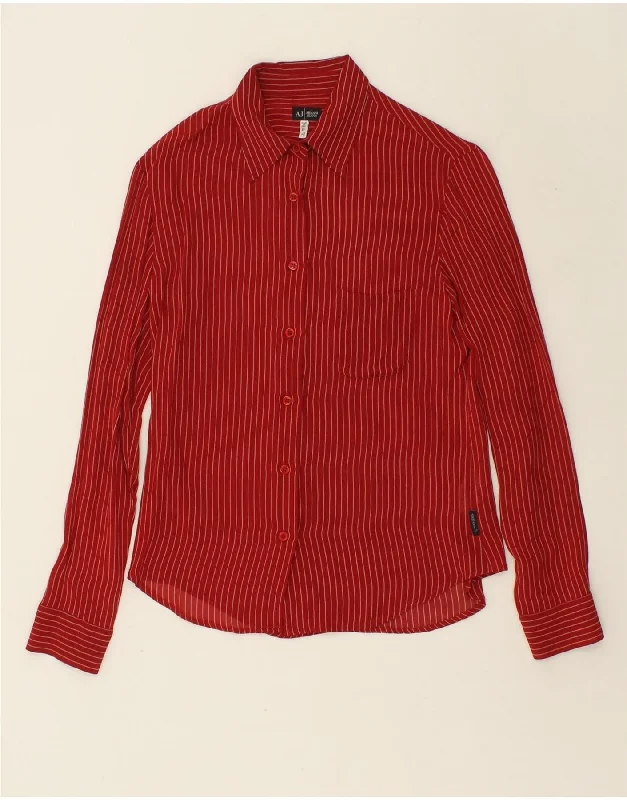 Fashion Design Elegant And Charming ARMANI JEANS Womens Shirt UK 12 Medium  Red Striped Viscose