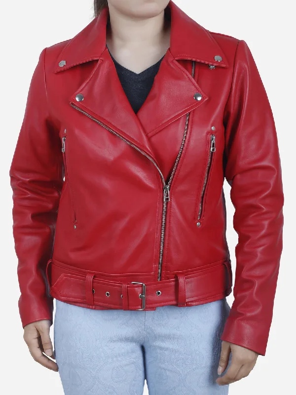 Sports And Leisure Comfortable Series Nancy Women's Red Classic Motorcycle Jacket