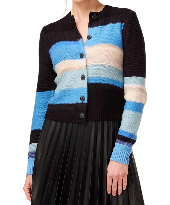 Feminine Charm Youthful Street Fashion Mid-Day Mix Cardigan In Blue Multi