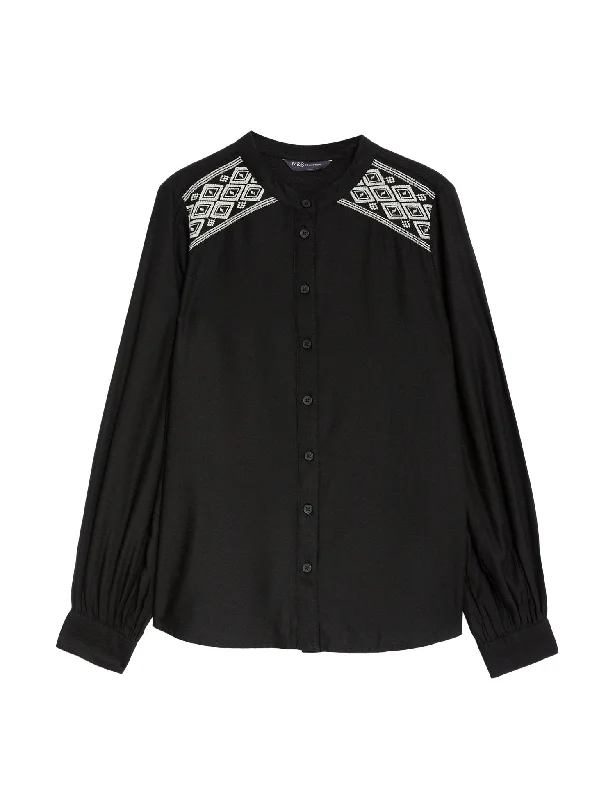 Celebrity Style Fashion Must-have Embroidered Collarless Blouse