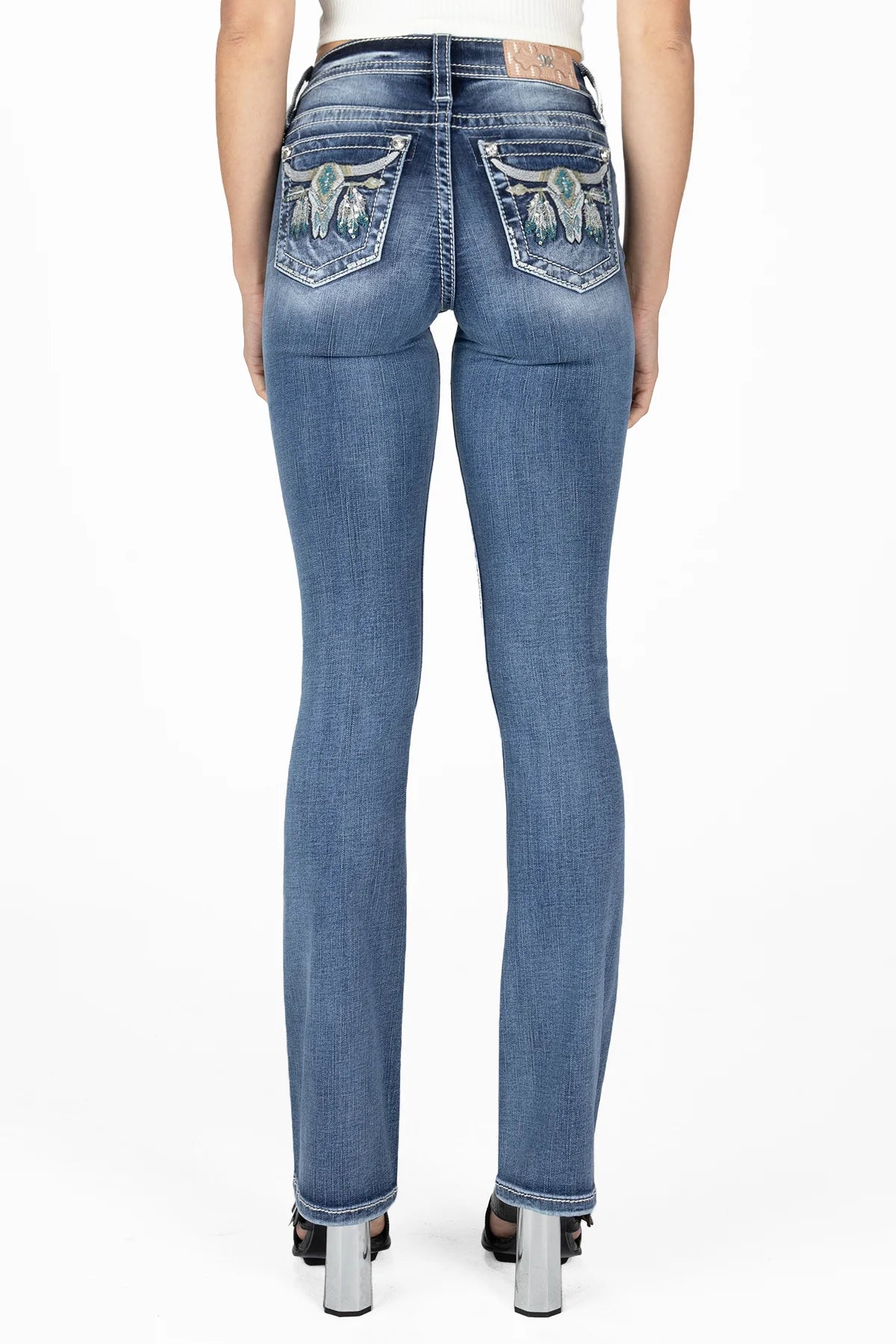 New Season Series High Street Style Miss Me Women's Mid Rise Boot Cut Jean, Blue