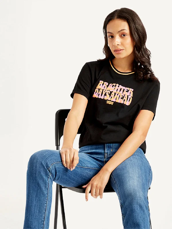Retro Design Ethnic Style Women's Typographic Print Relaxed Fit T-shirt