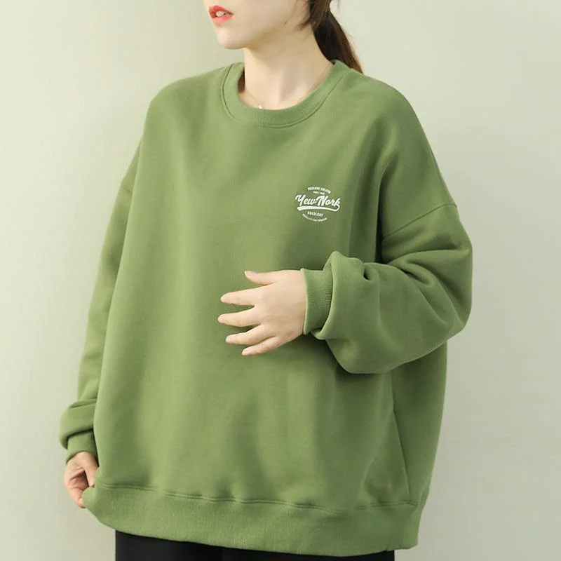 End Of The Year Romantic And Fresh Italian green Letter tops women Outfits o neck thick shirt End Of The Year Romantic And Fresh Italian green Letter tops women Outfits o neck thick shirt