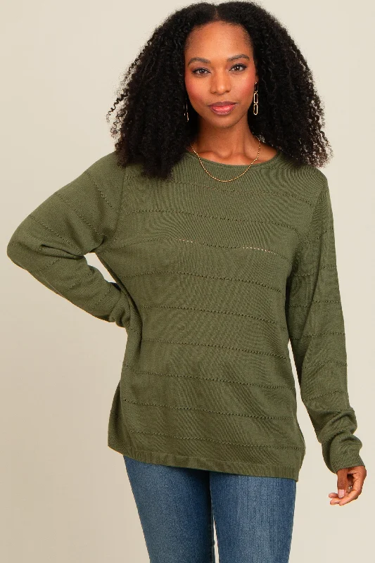 British casual Olive Knit Stitch Detail Long Sleeve Sweater Top