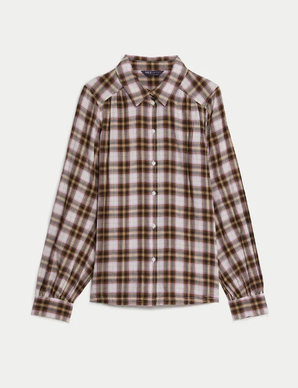 Modern Tailoring Wearable At Home Or Out Pure Cotton Checked Collared Shirt