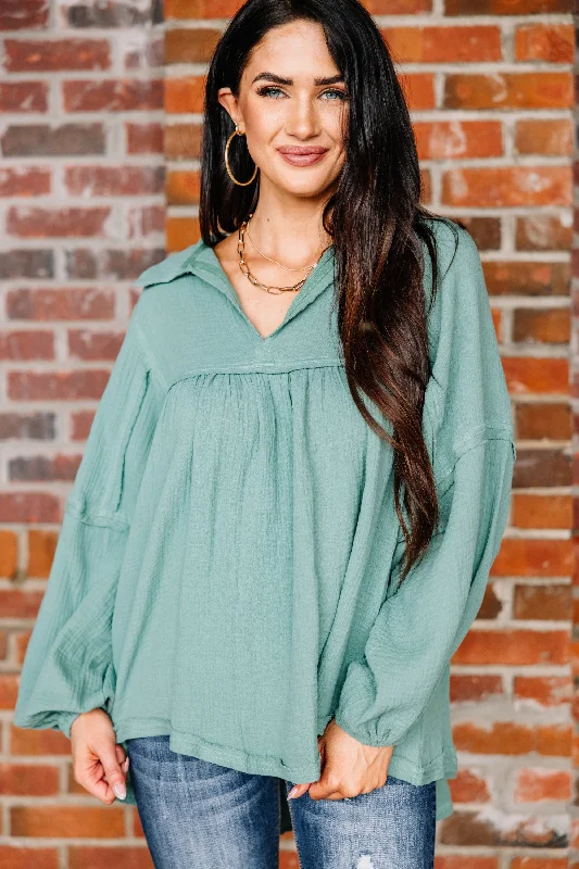 Elegant Style Love Life Jade Green Babydoll Top