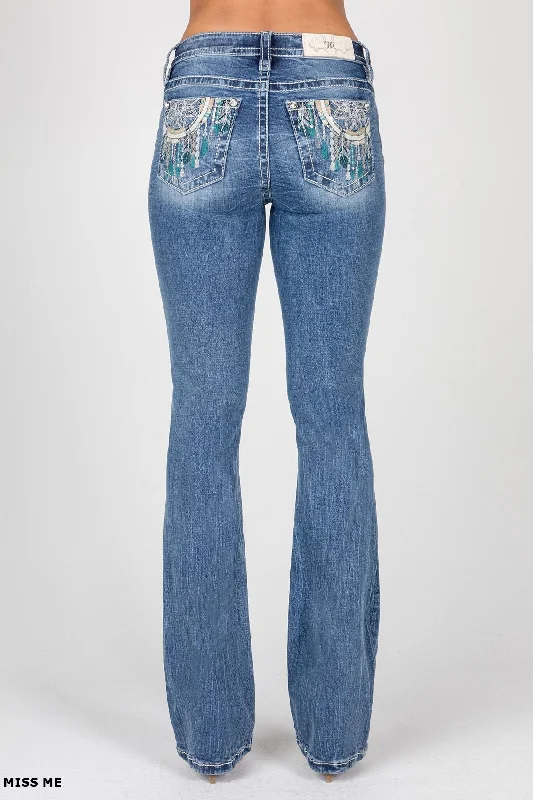 Classic Style Casual Street Miss Me Women's Mid Rise Boot Cut Jean, Blue