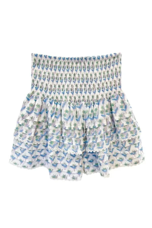 Low-key Luxury Women's Pleated Smocked Mini Skirt In Green Turquoise Print