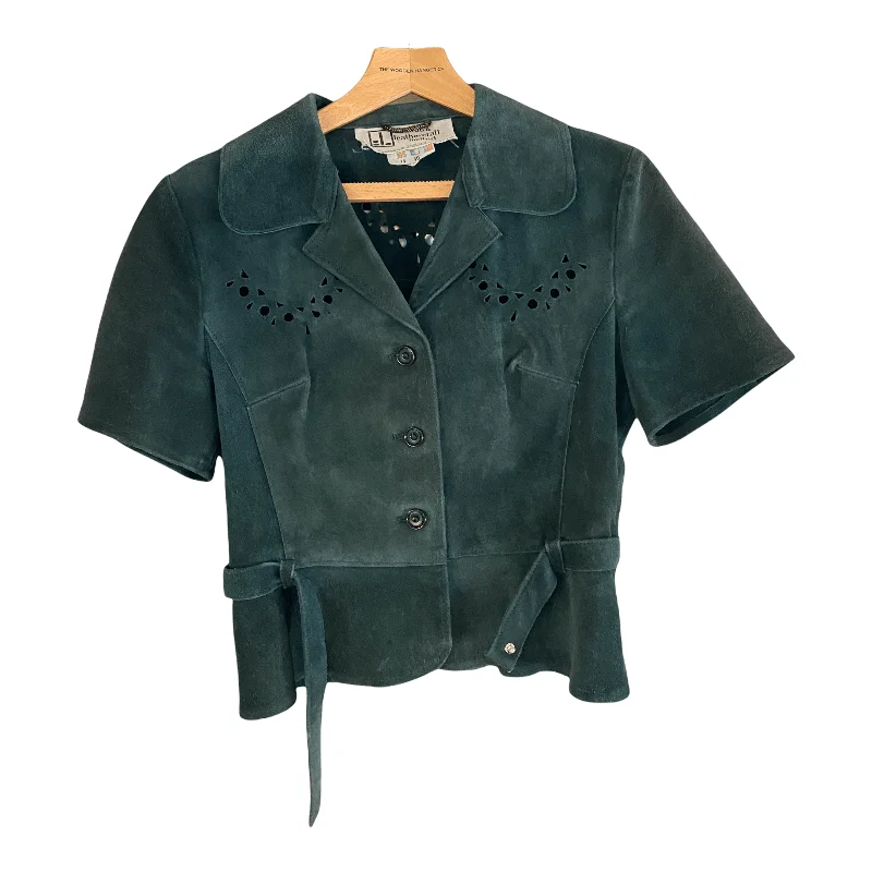 Celebrity Style Fashion Must-have Suede and Leathercraft Vintage Suede Jacket Green Belted UK Size 12