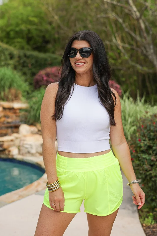 Simple Matching Simple Solid Color Active Babe Neon Yellow Shorts