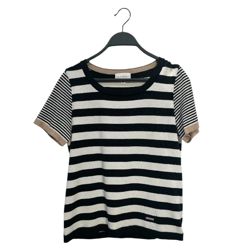 Single-shoulder Neck Design Courreges/T-Shirt/40/Stripe/Cotton/BLK/SMALLER STRIPES ON SLEEVE