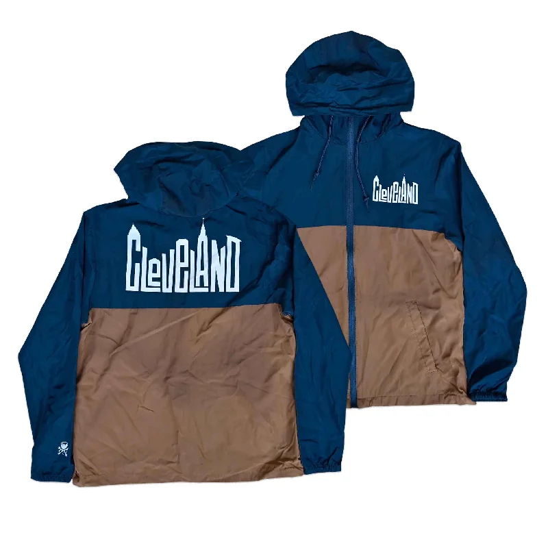 Classic And Versatile High-end Fabrics Cleveland Skyline Letters Windbreaker - Navy/Saddle