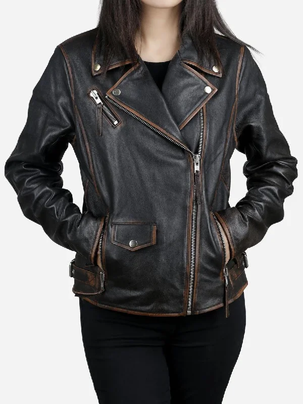 Classic And Versatile Versatile Items Daniela Women's Dark Brown Biker Leather Jacket