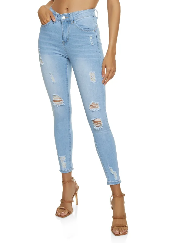 Personalized Design French Style WAX Distressed Frayed Skinny Jeans