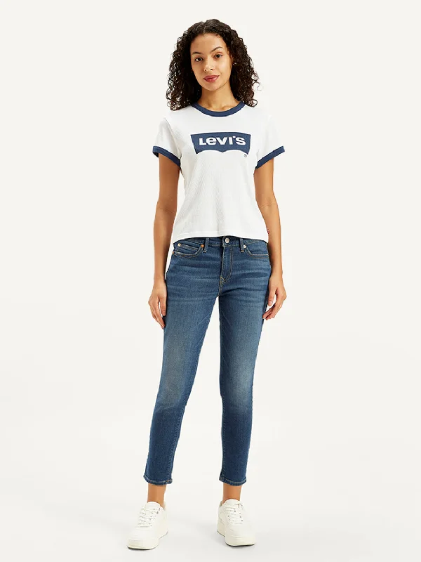 High-quality Styles Romantic Data Women's Mid Rise 711 Skinny Blue Jeans