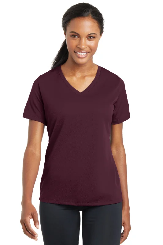 Sports And Leisure Cute Style Sport-Tek Womens RacerMesh Moisture Wicking Short Sleeve V-Neck T-Shirt - Maroon - Closeout Sports And Leisure Cute Style Sport-Tek Womens RacerMesh Moisture Wicking Short Sleeve V-Neck T-Shirt - Maroon - Closeout