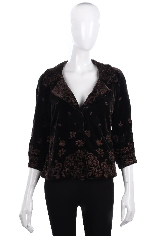 French Style Stunning Fashion Elie Tahari Embroidered Brown Velvet Jacket Size S