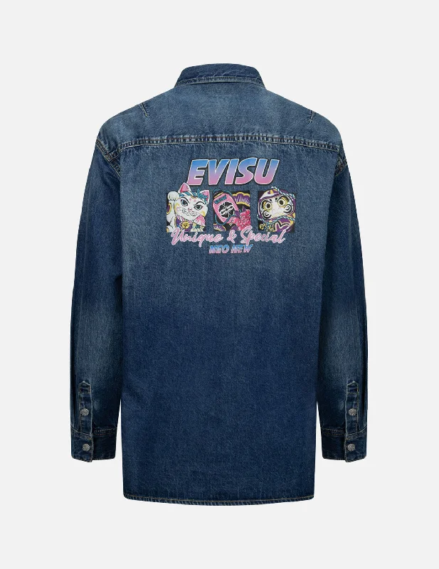Exquisite Design Personalized Design Logo Embossed Pocket and Multi-Print Boyfriend Denim Shirt Exquisite Design Personalized Design Logo Embossed Pocket and Multi-Print Boyfriend Denim Shirt
