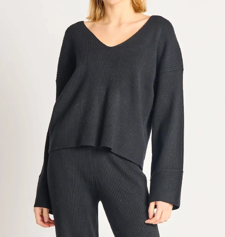 High-quality Styles Casual Style Wide Sleeve Ribbed Sweater In Black