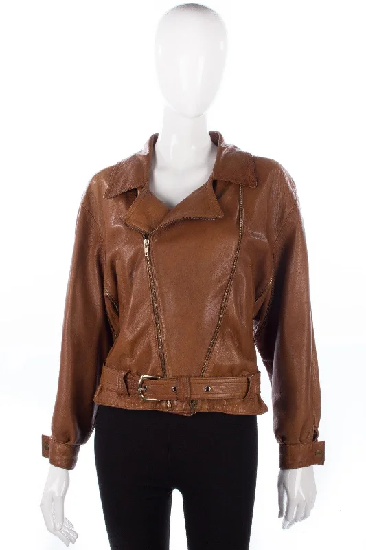 Fashion Classic Sweet Style Arturo Biker Jacket Super Soft Brown Biker Style Leather Size 12/M