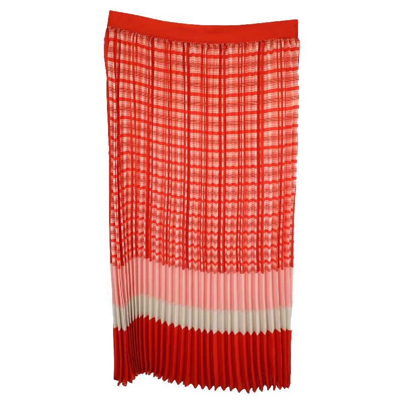 Perfect Tailoring Fresh And Simple Iris & Ink Plaid Pleated Midi Skirt in Red Viscose