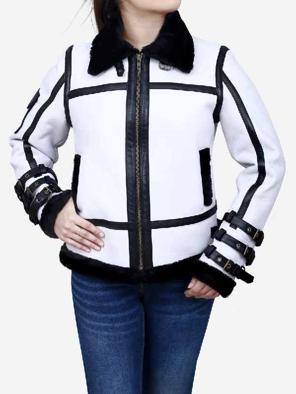 French Style Luxury Style Medusa Women's White Leather B3 Bomber Jacket