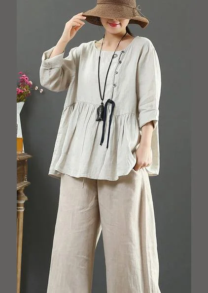Fashion Classic Cute Style Italian Beige Blouses For Women O Neck Cinched Tunic Spring Blouse Fashion Classic Cute Style Italian Beige Blouses For Women O Neck Cinched Tunic Spring Blouse