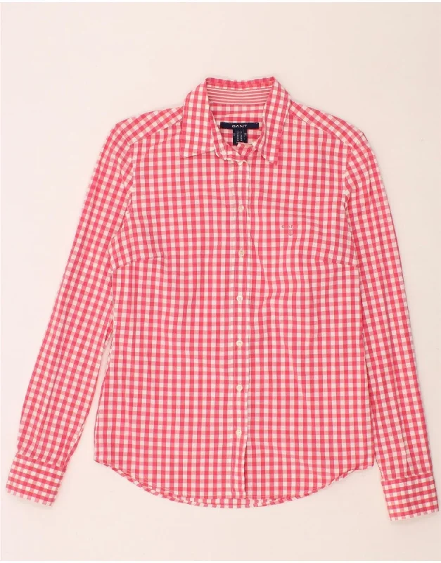 Autumn Selection Minimalism GANT Womens Shirt UK 12 Medium Pink Gingham Cotton